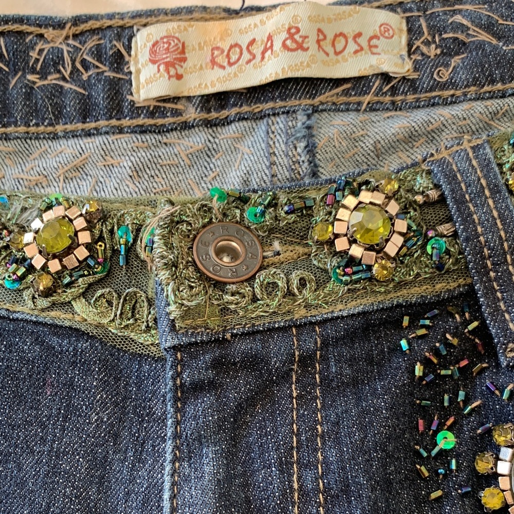 RARE FIND! Rosa & Rose Embellished Blue Jeans size Large - Picture 3 of 7